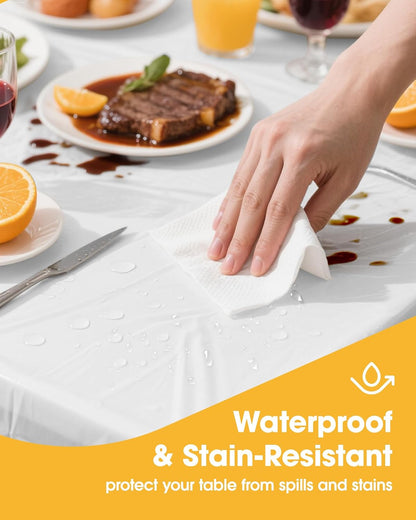 Niuara White Plastic Table Cloth - 4 Pack 54" × 108" Rectangle Disposable Tablecloths for 6FT Tables, Table Cover for Party, Holiday & Gathering Use