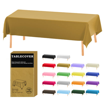 D&Z 12 Pack White Disposable Plastic Tablecloth 54"x108" Table Cover