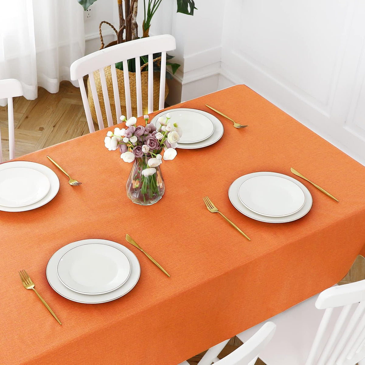 Romanstile Waterproof Vinyl Tablecloth Rectangle, 60 x 84 Inch, Orange