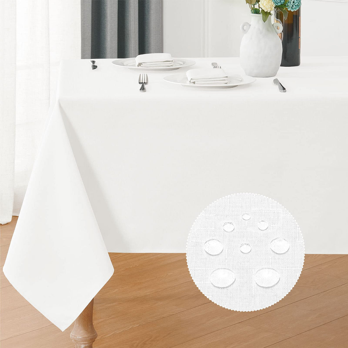 Veblandy Rectangle Tablecloth Waterproof Linen Textured Table Cloth Stain and Wrinkle Resistant Washable, Decorative Fabric Table Cover for Dining, Party and Camping (Sage Green, 52 * 70)