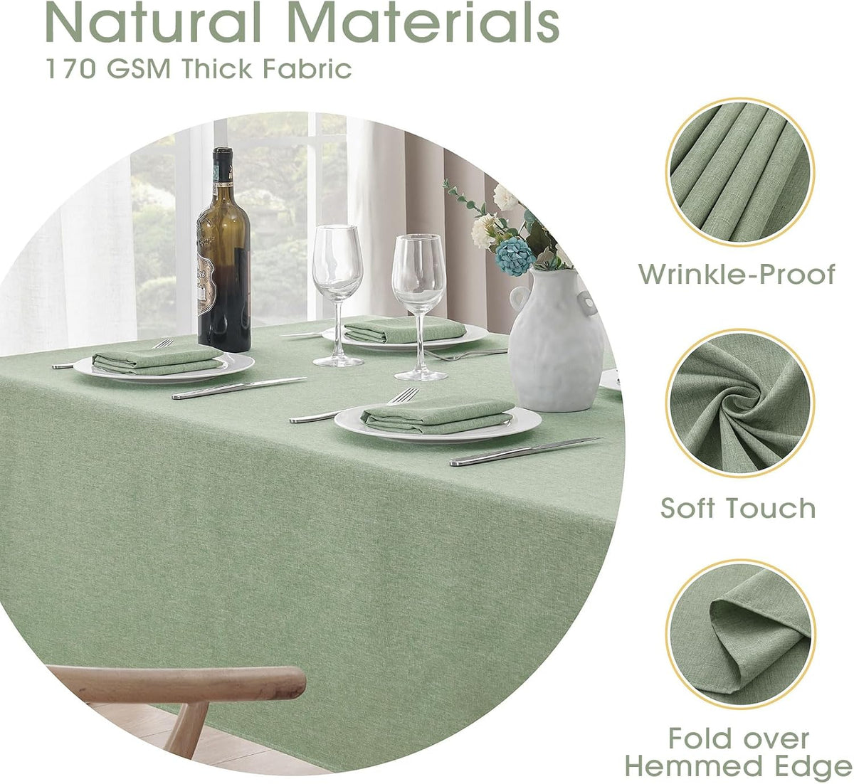 Veblandy Rectangle Tablecloth Waterproof Linen Textured Table Cloth Stain and Wrinkle Resistant Washable, Decorative Fabric Table Cover for Dining, Party and Camping (Sage Green, 52 * 70)