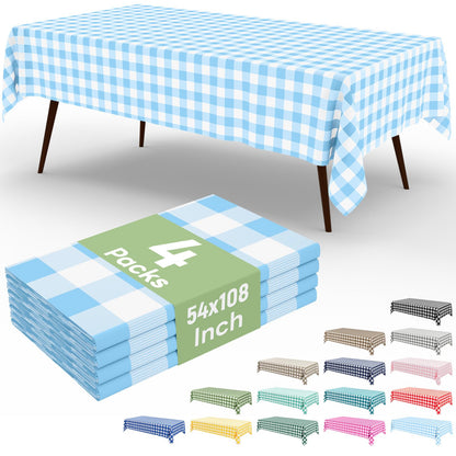 misaya 4 Packs Buffalo Disposable Table Cloth, 54 x 108 Inch Waterproof Plastic Tablecloth, Rectangle Red and White Checkered Table Covers for Picnic, Birthday, Party, Back to School