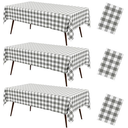 misaya 3 Packs Khaki White Buffalo Gingham Plastic Disposable Table Cloth
