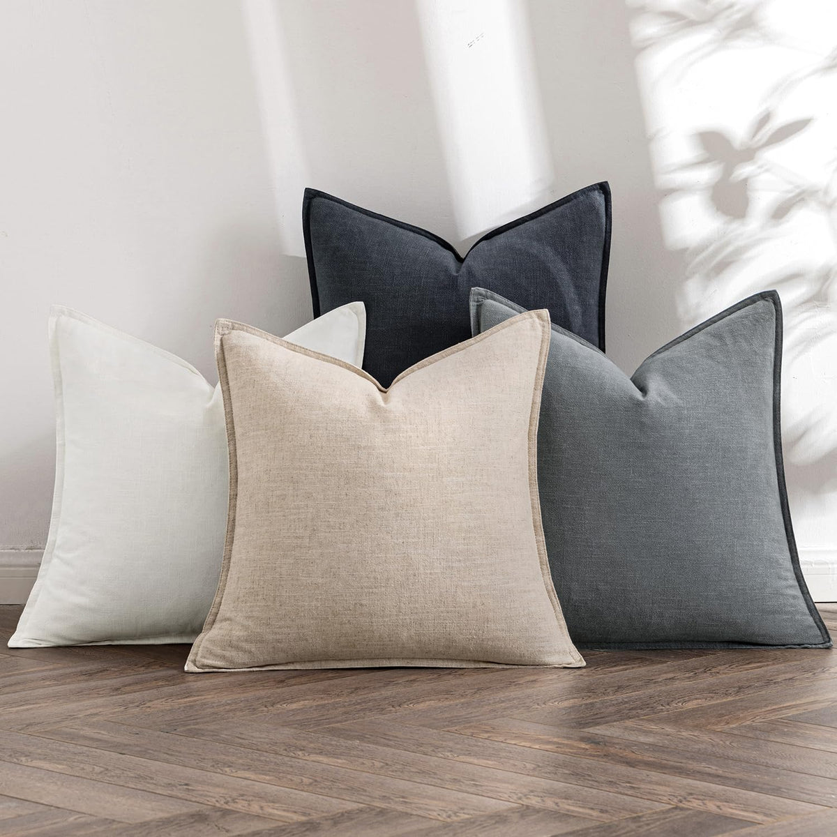 MIULEE Neutral Brown Boho Linen Pillow Covers 18x18 Inch Pack of 4