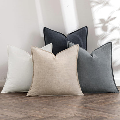 MIULEE Neutral Brown Boho Linen Pillow Covers 18x18 Inch Pack of 4