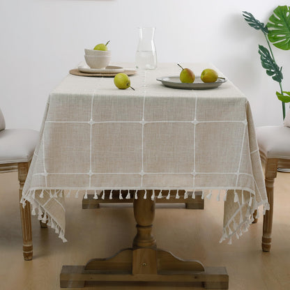 Softalker Fall Linen Rectangle Tablecloth with Tassel, 55 x 70 Inch