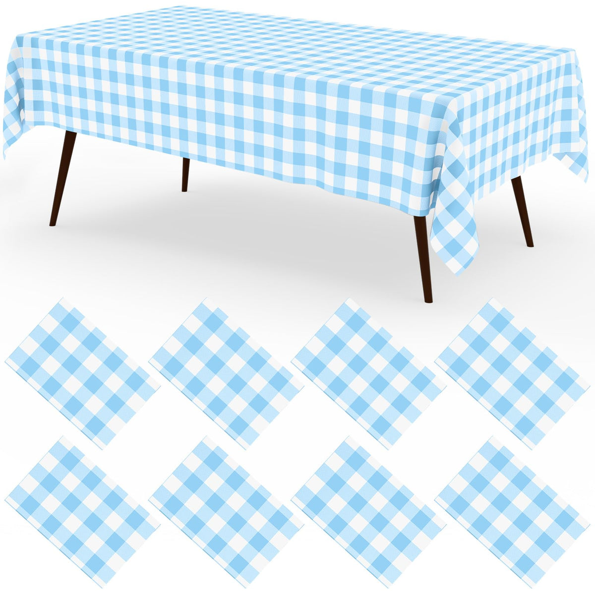 misaya 8 Packs Buffalo Disposable Table Cloth, 54 x 108 Inch Waterproof Plastic Tablecloth, Rectangle Khaki and White Checkered Table Covers for Picnic, Birthday, Party