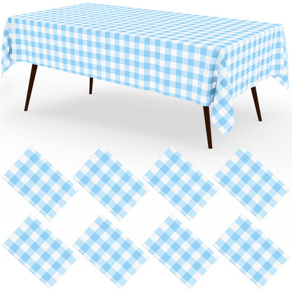 misaya 8 Packs Buffalo Disposable Table Cloth, 54 x 108 Inch Waterproof Plastic Tablecloth, Rectangle Khaki and White Checkered Table Covers for Picnic, Birthday, Party