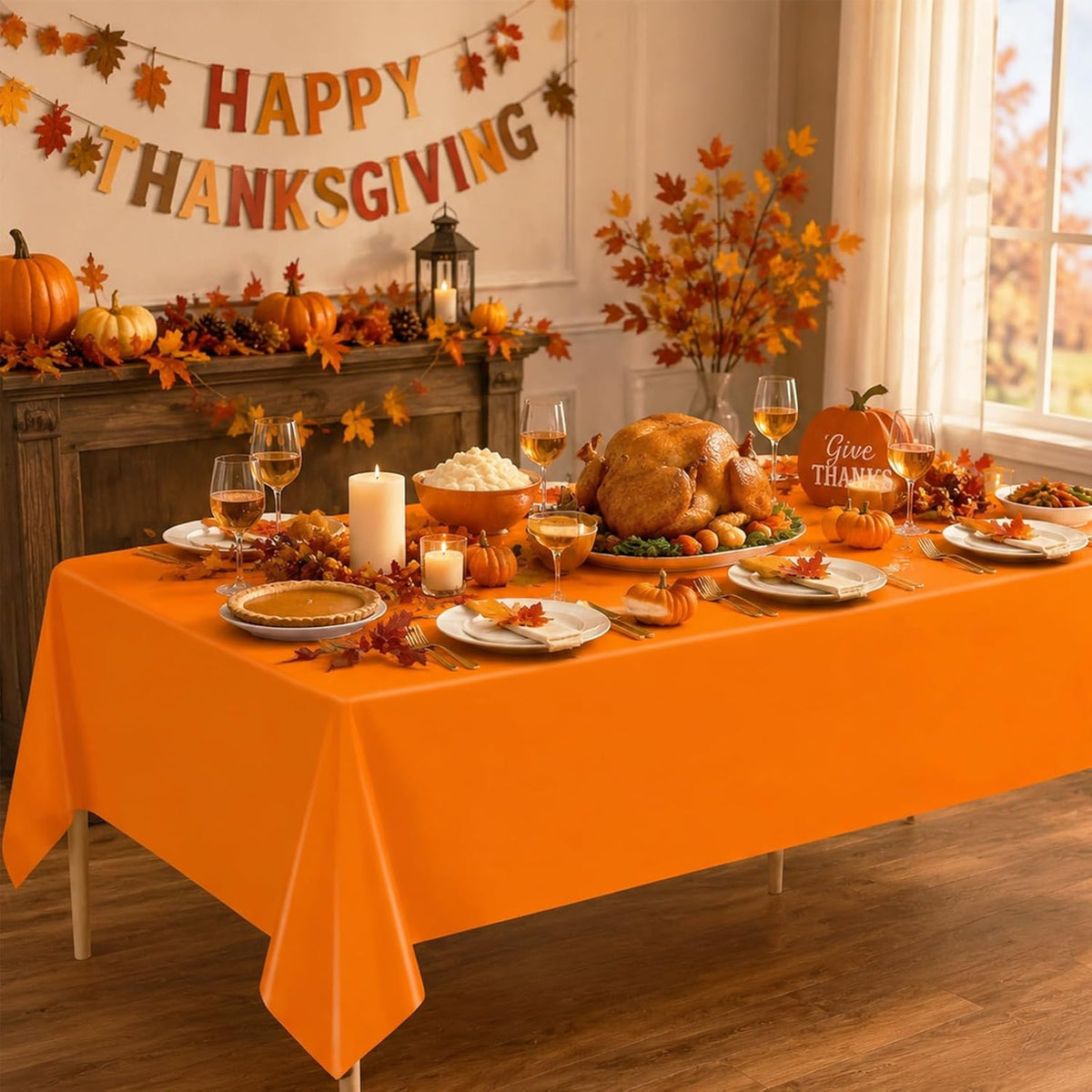 Orange Tablecloth 4 Pack, 54 x 108 Inch Disposable Plastic Table Covers