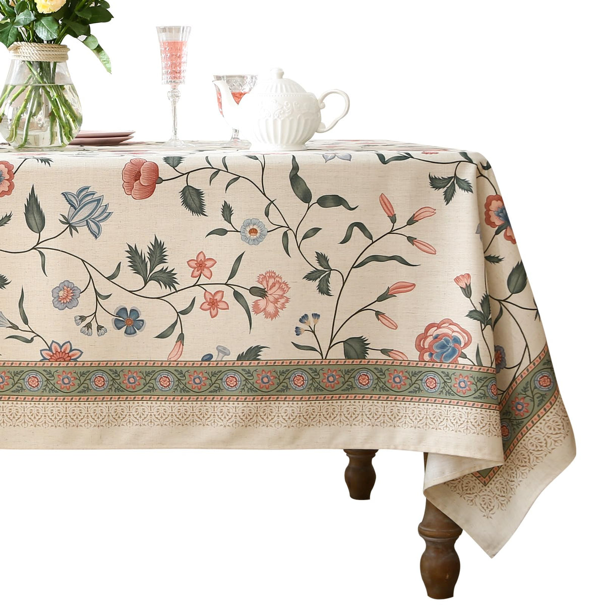 ISAENNE Designer French Linen Rectangular Tablecloth,118"x67"-Cornucopia