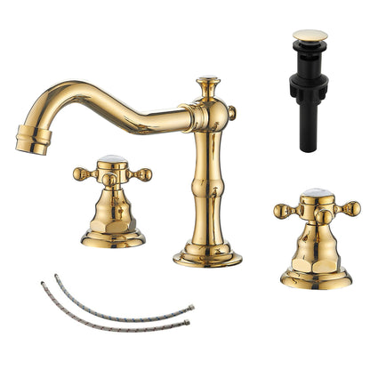 8" 2 Handles 3 Holes Bathroom Sink Faucet Antique Brass