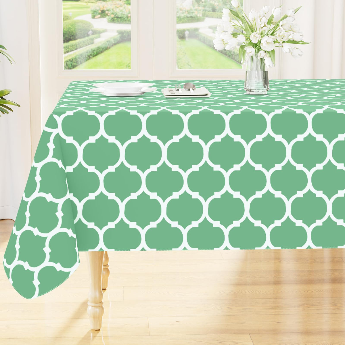 Smiry Rectangle Table Cloth, Flannel Backed Vinyl Tablecloth, 60"x84"