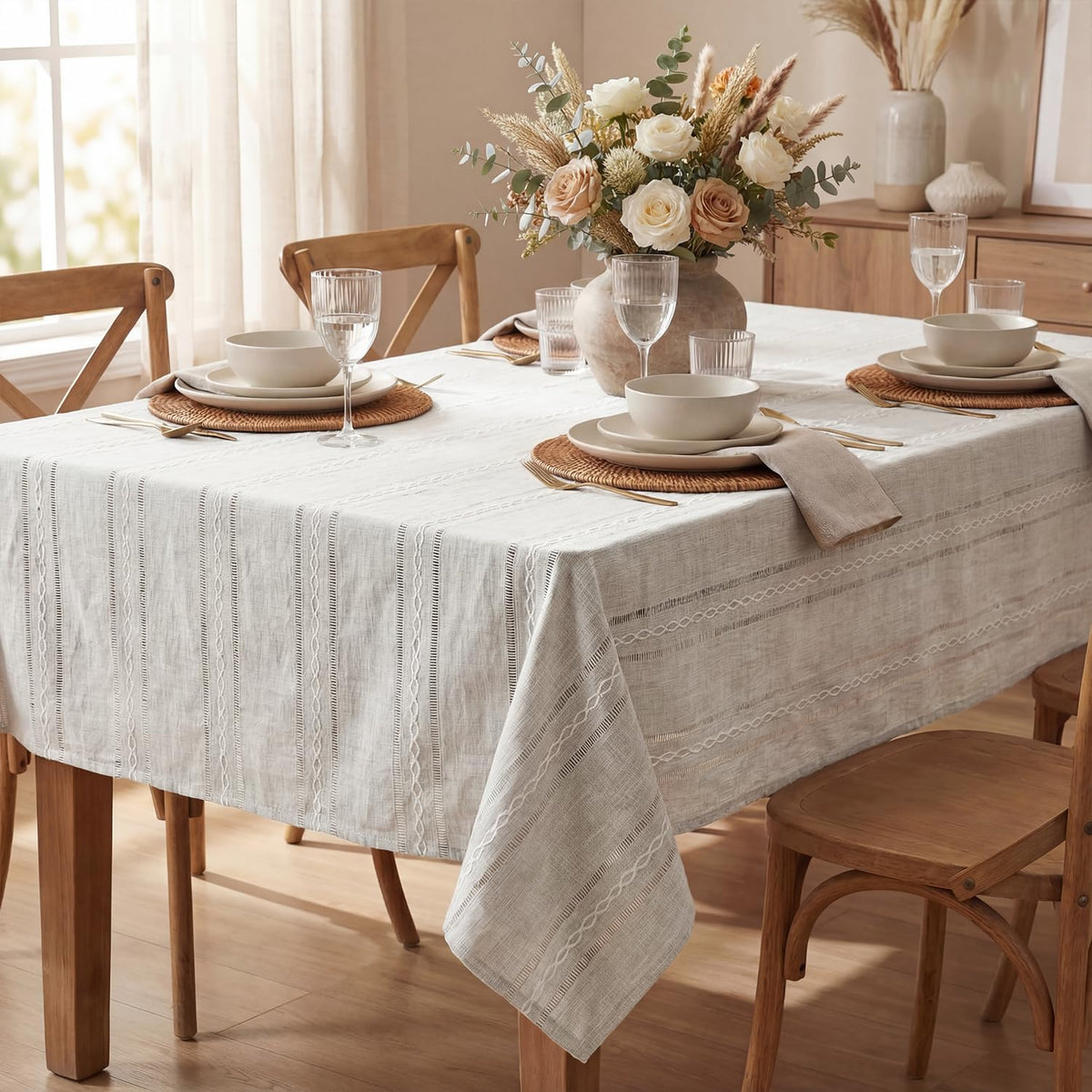 Horaldaily Beige Rectangular Tablecloth, 60×84 Inch, Farmhouse Decor
