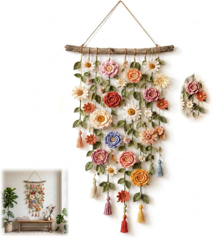 Crochet Flower Wall Hanging Boho Macrame Decor 1 Pc