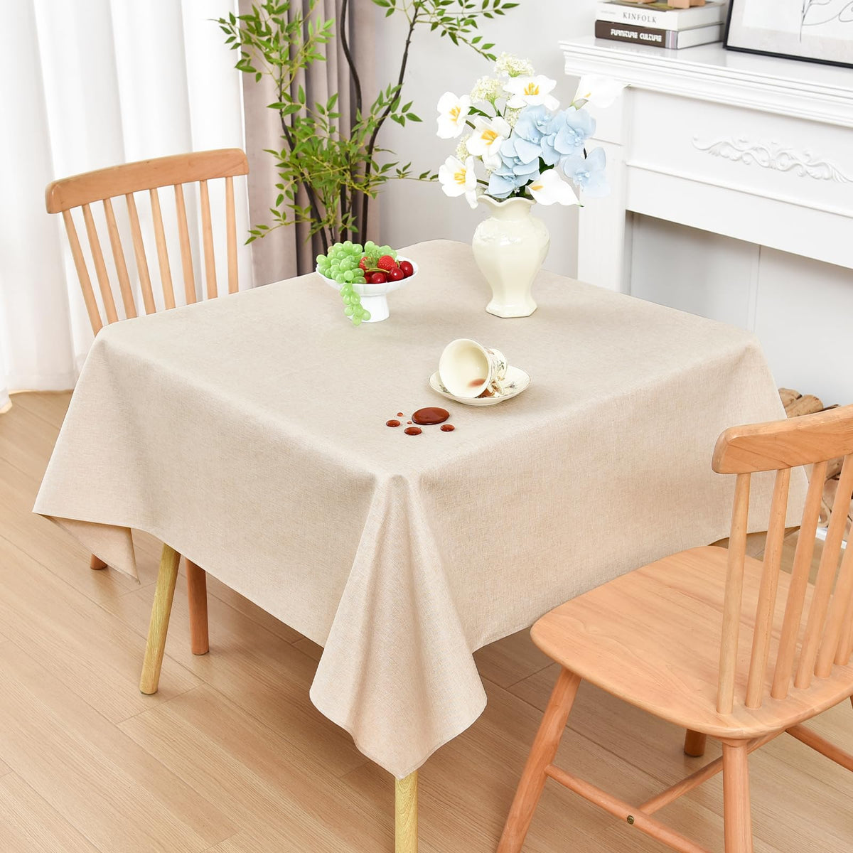 Wolkemer Oval Tablecloth 60 x 102 Inches Faux Linen Water Resistant