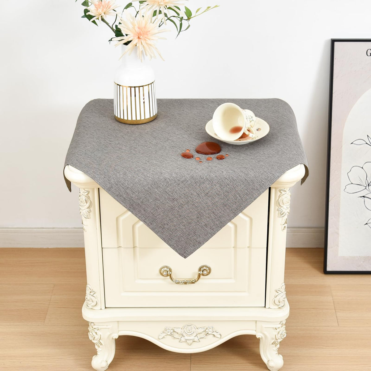 Wolkemer Oval Tablecloth 60 x 102 Inches Faux Linen Water Resistant