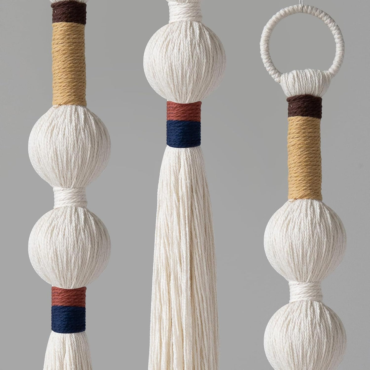 Macrame Wall Hanging Spherical Tassel Fiber Handmade Small Boho Decor 27''L