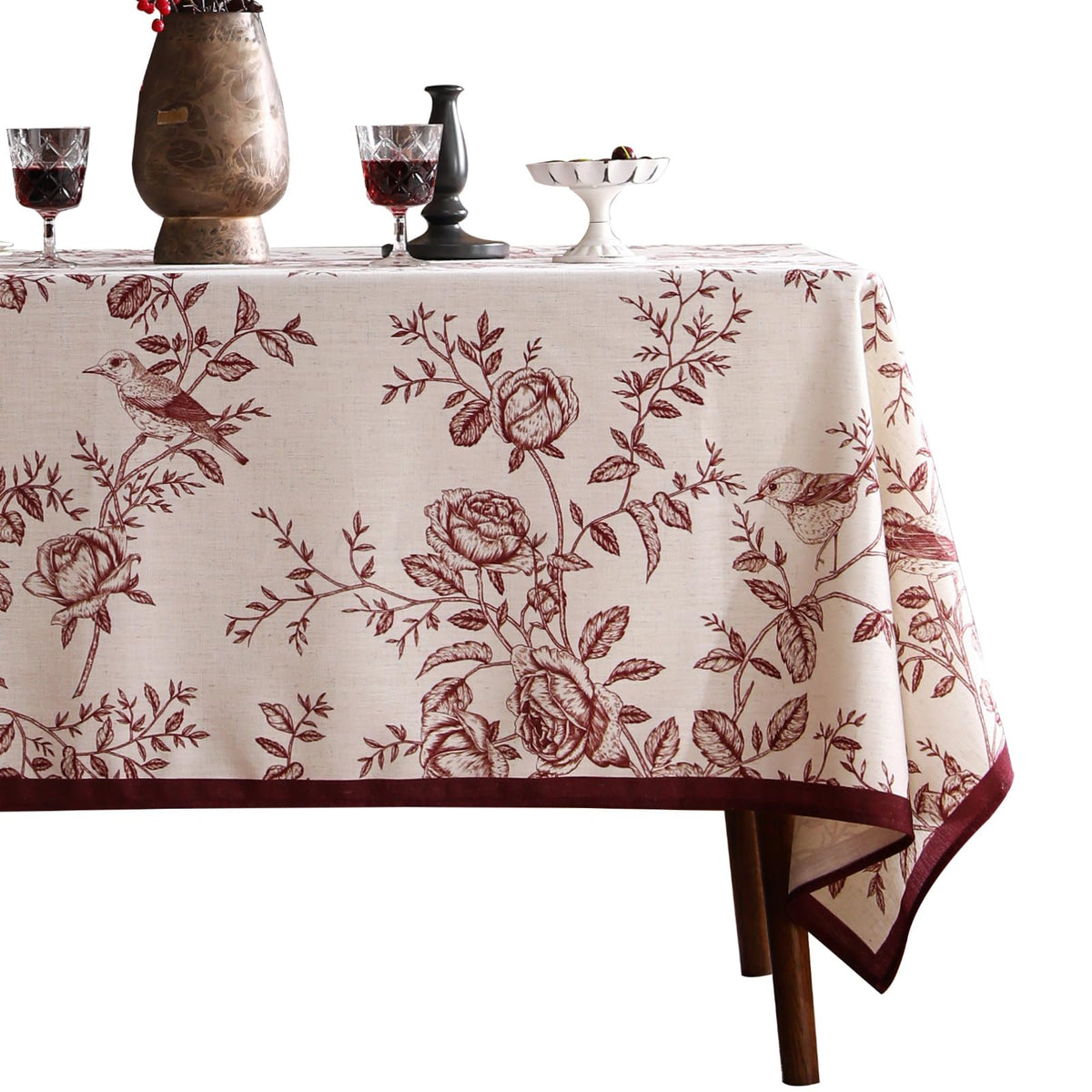 ISAENNE Designer French Linen Rectangular Tablecloth,118"x67"-Cornucopia