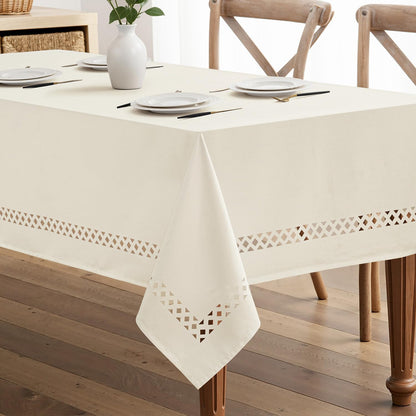 MIULEE Beige Rectangle Tablecloth with Decorative Cutouts 52x70 Inch
