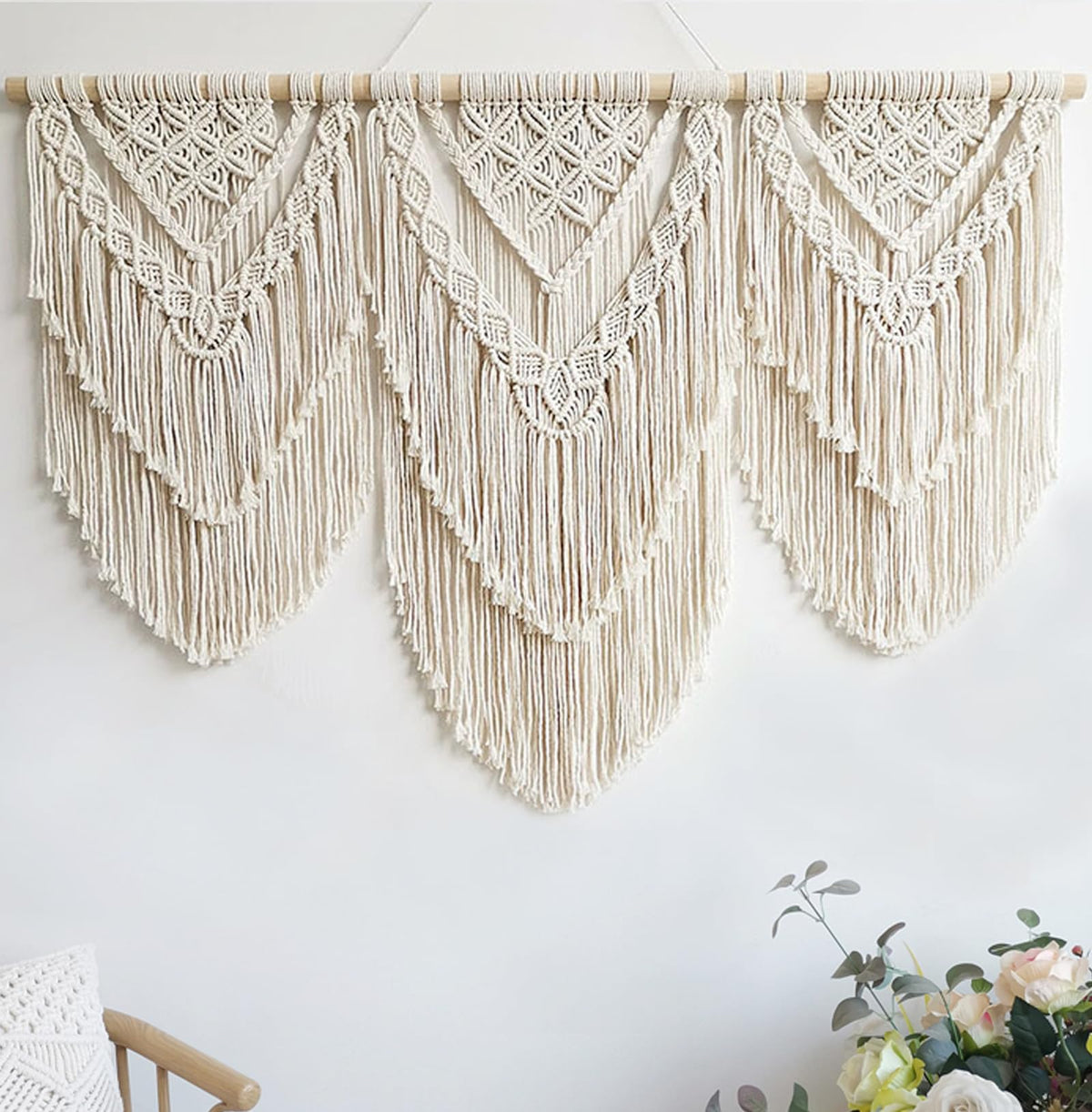 Achart Macrame Wall Hanging Large- Boho Wall Decor- large wall art- Wall Decor Living Room- Macrame Tapestry Boho Decor for Bedroom (Beige-Fringe)