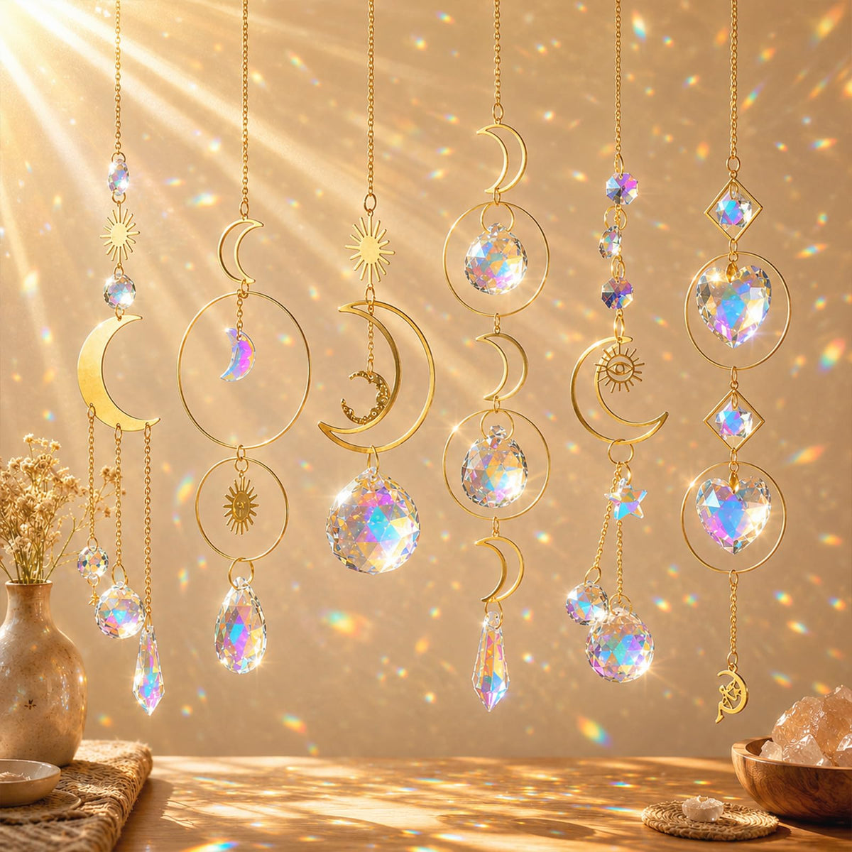 6Pieces Colorful Crystals Suncatcher Hanging Sun Catcher with Chain