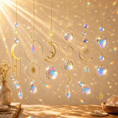 6Pieces Colorful Crystals Suncatcher Hanging Sun Catcher with Chain