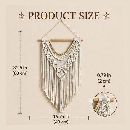31.5×15 Inch Boho Macrame Wall Hanging, Handwoven Tapestry with Wooden Beads, Boho Home Decor