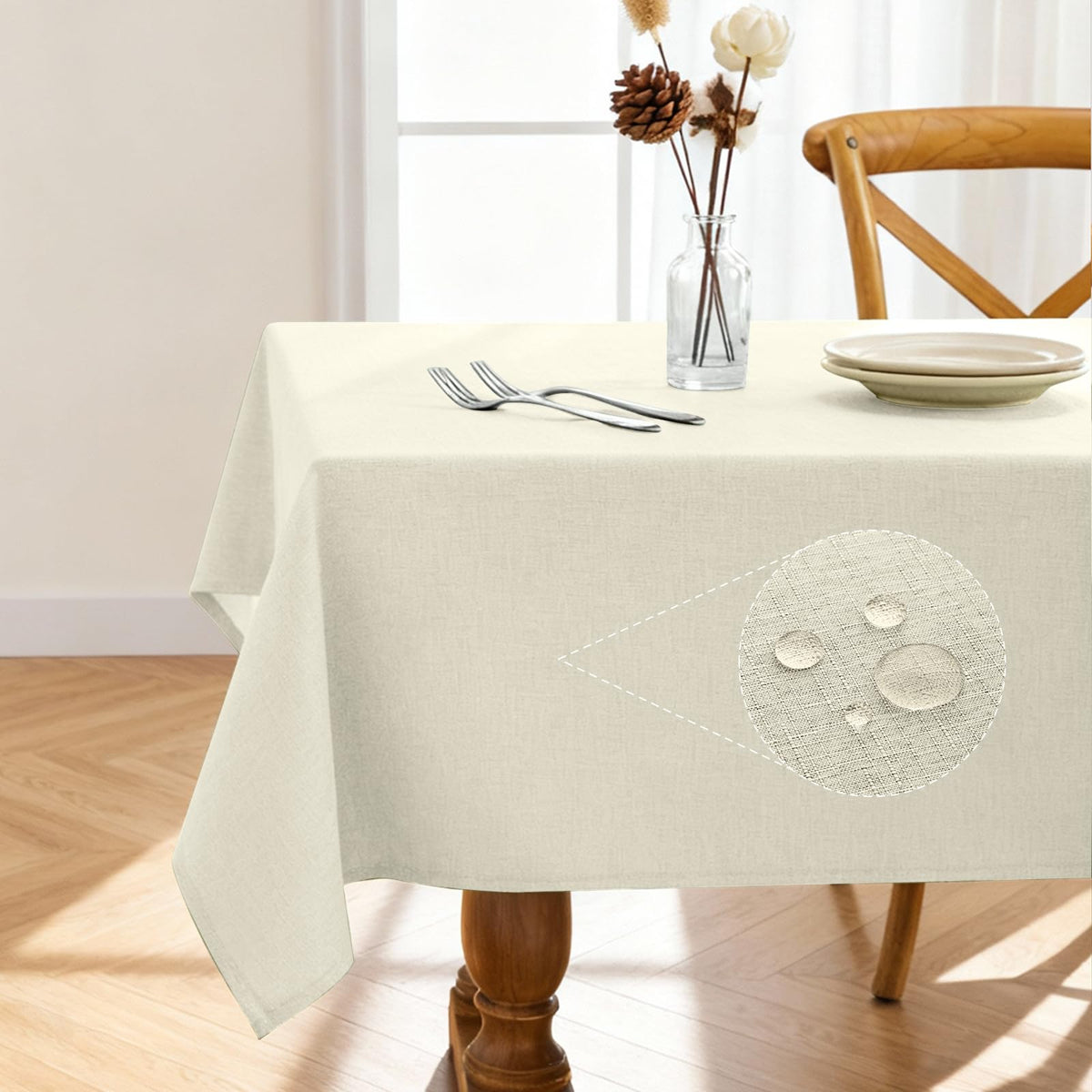 Pureegg Rectangle Linen Tablecloth Waterproof & Stain Resistant, Wrinkle-Free Table Cloth Adds Elegance and Protection, Ideal for Dining, Party, Wedding and Outdoor, 52 x 70 Inch, Sage Green