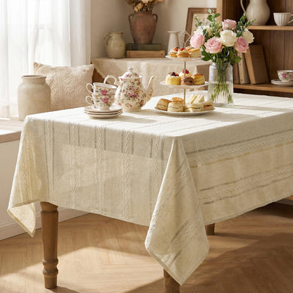 Horaldaily Beige Rectangular Tablecloth, 60×84 Inch, Farmhouse Decor