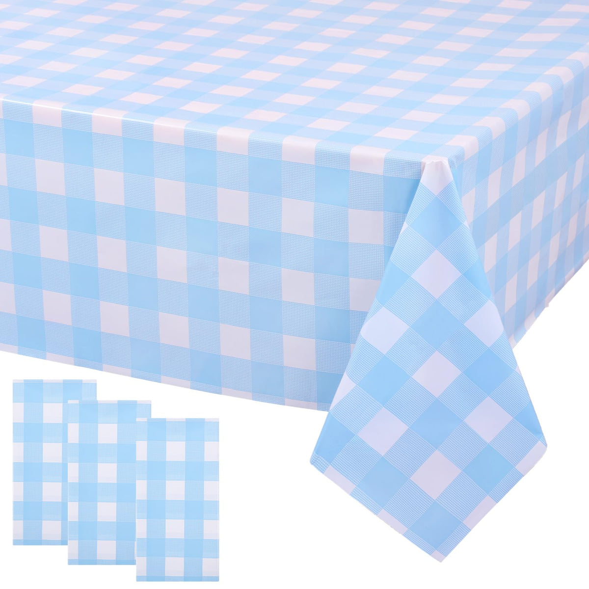 3 Packs Pink Gingham Tablecloth 54 x 108 Inches Pink and White Checkered Disposable Plastic Waterproof Picnic Table Cover for Camping and Birthday Party Supplies