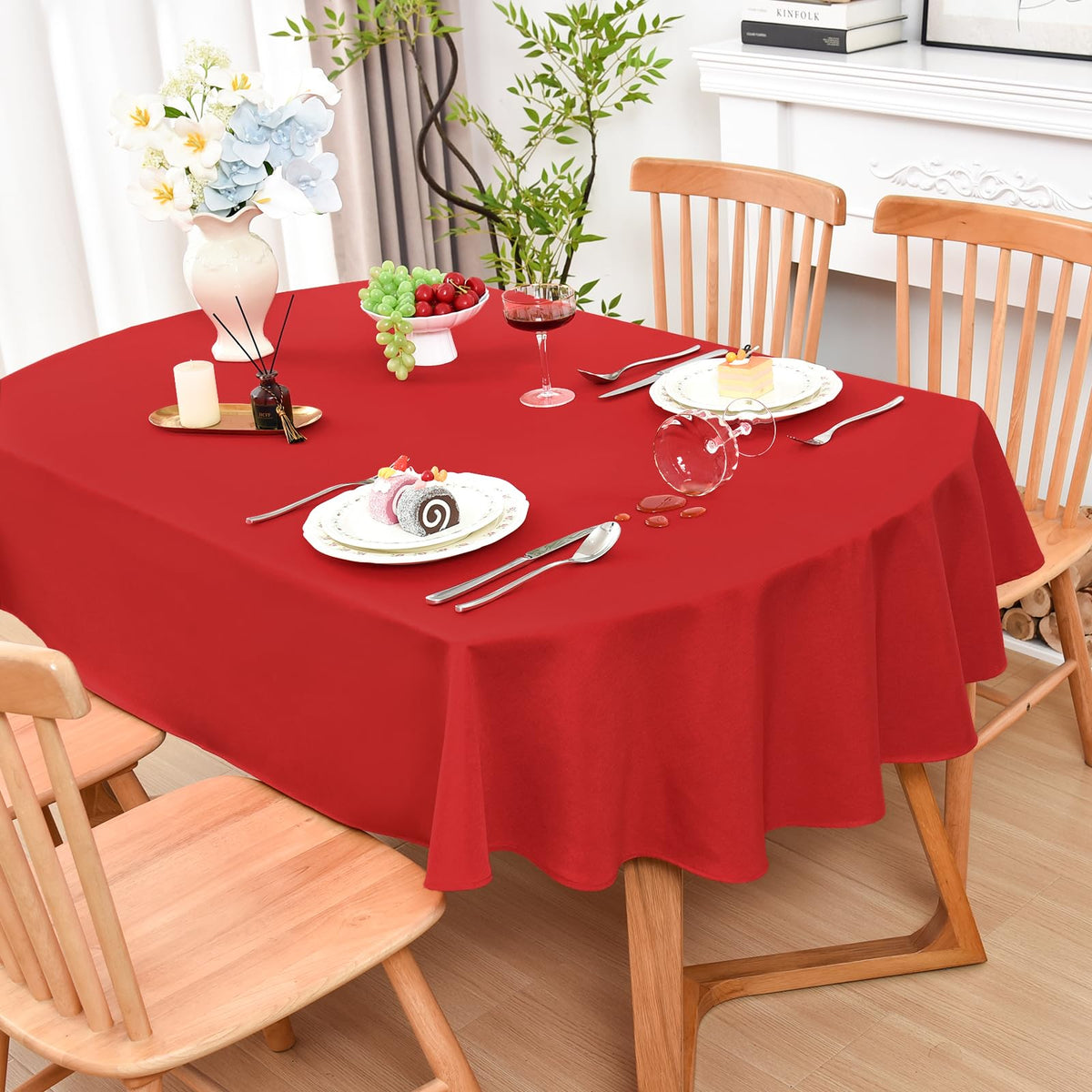 Wolkemer Oval Tablecloth 60 x 102 Inches Faux Linen Water Resistant