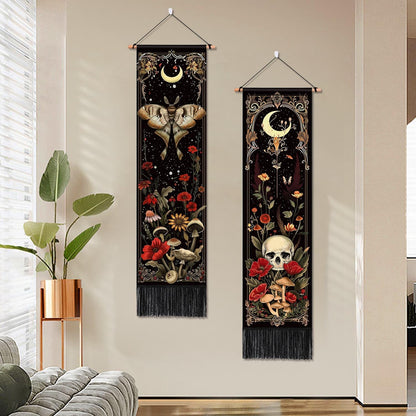 2 Pack Witchy Gothic Wall Decor, Moth Skull Tapestry for Room 12.8x51.2 in