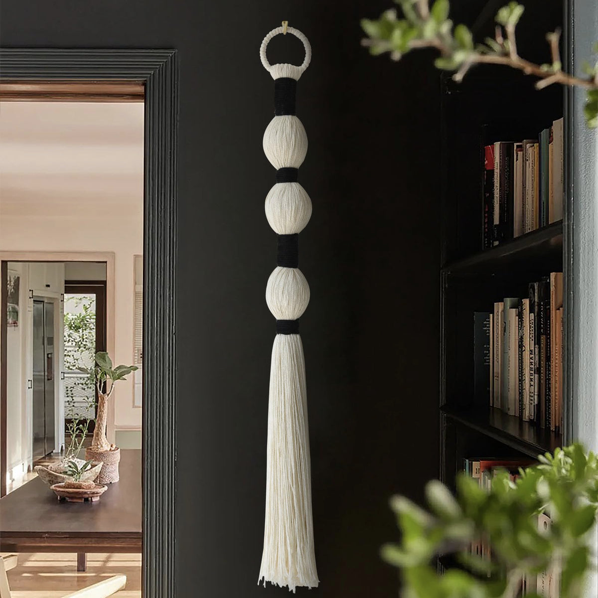 Macrame Wall Hanging Spherical Tassel Fiber Handmade Small Boho Decor 27''L