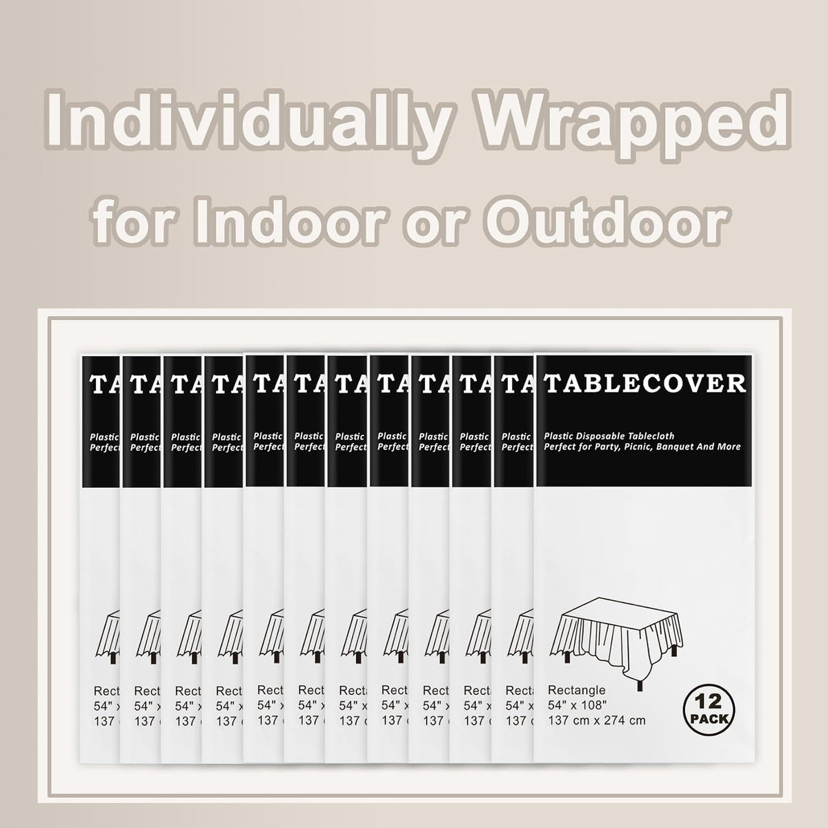 D&Z 12 Pack White Disposable Plastic Tablecloth 54"x108" Table Cover