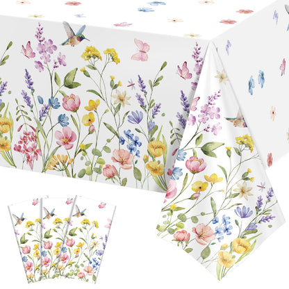 NatNarr 3 Pack Sage Green Floral Plastic Tablecloths, Tea Party Tablecloth