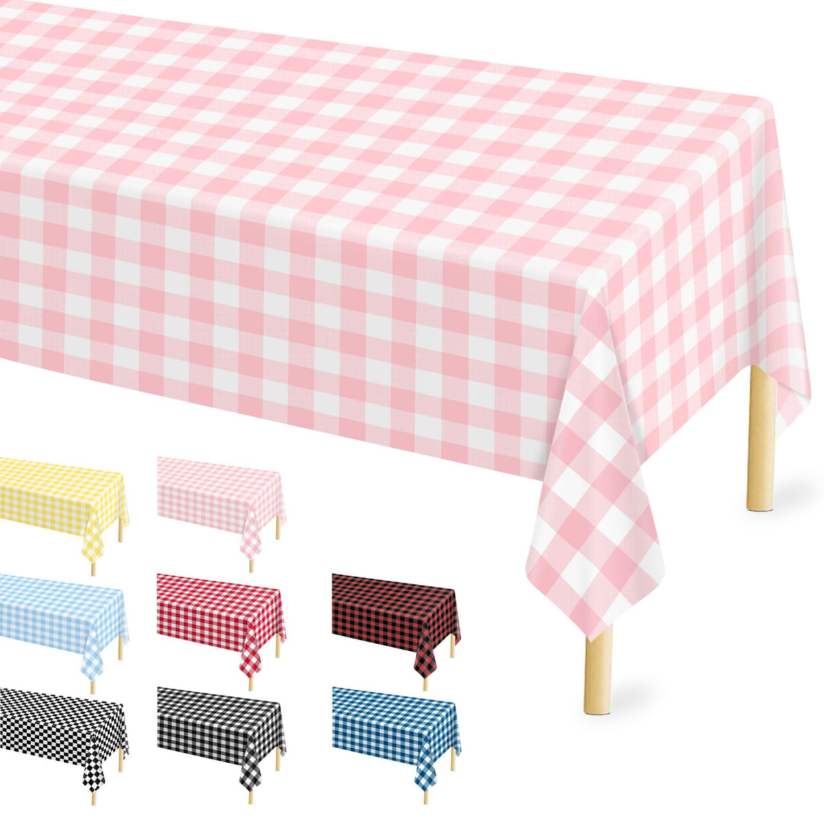 Mulbozy 4 Pcs Pink Gingham Tablecloth 54×108in, Pink Checkered Table Cloth