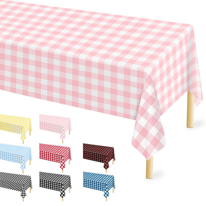 Mulbozy 4 Pcs Pink Gingham Tablecloth 54×108in, Pink Checkered Table Cloth