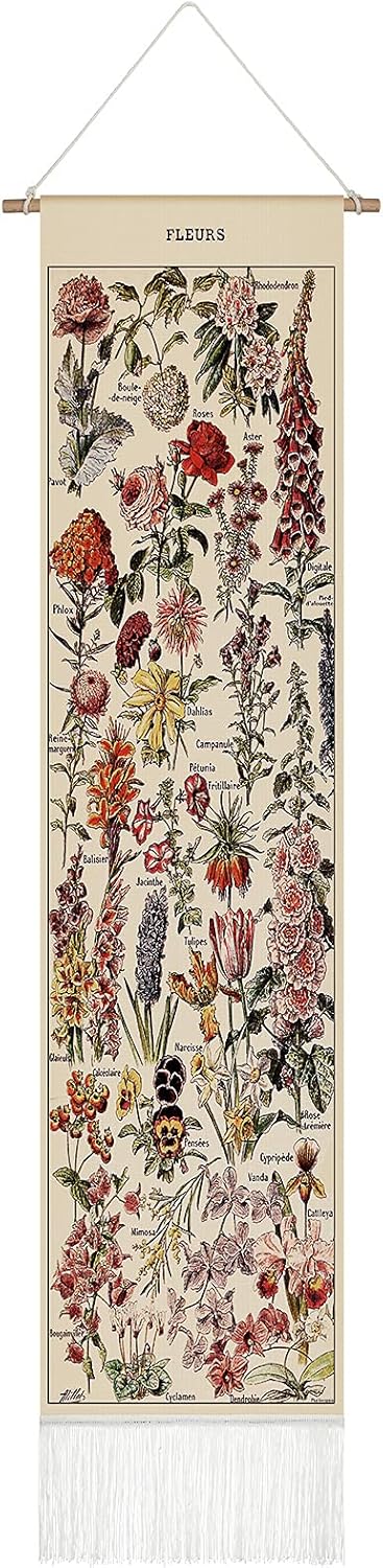 Tegeme Vintage Tapestry 52'' x 13'' Long Vertical Wall Hanging (Flower)
