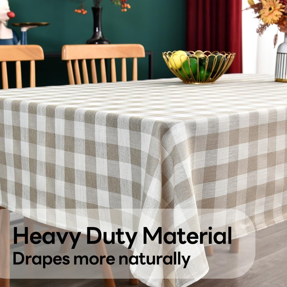 Gingham Tablecloth Rectangle Table Cloth Heavy Duty Cotton Checkered Table Cover for Spring Picnic Kitchen Dining(C-Beige, 52x70 inch)