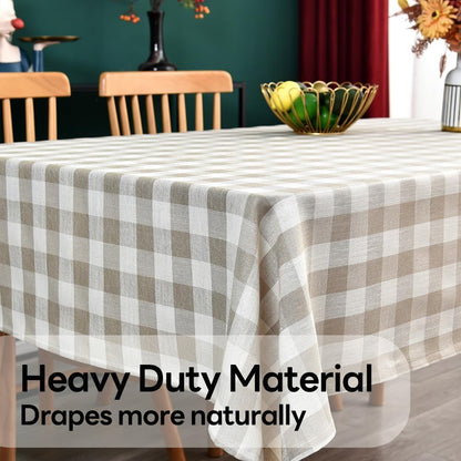 Gingham Tablecloth Rectangle Table Cloth Heavy Duty Cotton Checkered Table Cover for Spring Picnic Kitchen Dining(C-Beige, 52x70 inch)