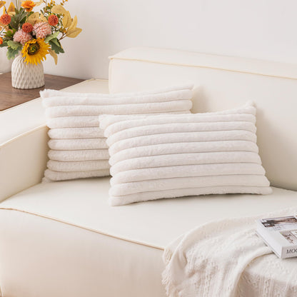 Pack of 2 Faux Fur Christmas Throw Pillow Covers 18x18 Inch, Cream White