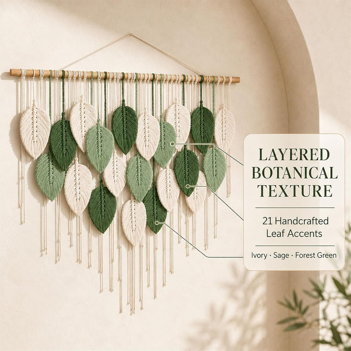 Mnjmhsg Large Macrame Wall Hanging, Green Boho Leaf Tapestry, 39 x 29.5 in