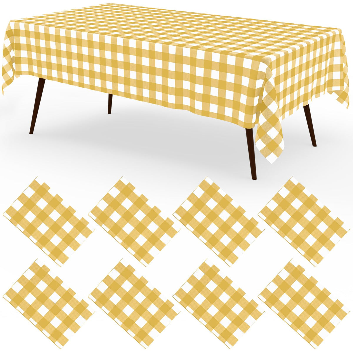 misaya 8 Packs Buffalo Disposable Table Cloth, 54 x 108 Inch Waterproof Plastic Tablecloth, Rectangle Khaki and White Checkered Table Covers for Picnic, Birthday, Party
