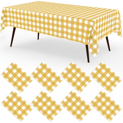 misaya 8 Packs Buffalo Disposable Table Cloth, 54 x 108 Inch Waterproof Plastic Tablecloth, Rectangle Khaki and White Checkered Table Covers for Picnic, Birthday, Party