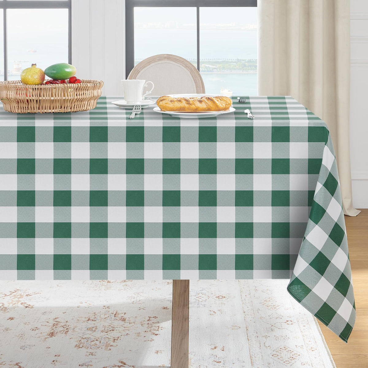 Softalker Gingham Tablecloth Rectangle, Black and White, 60 x 84 Inch