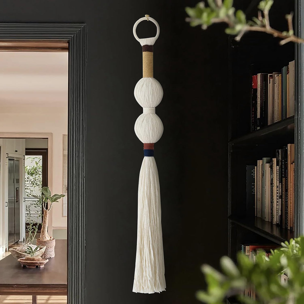 Macrame Wall Hanging Spherical Tassel Fiber Handmade Small Boho Decor 27''L