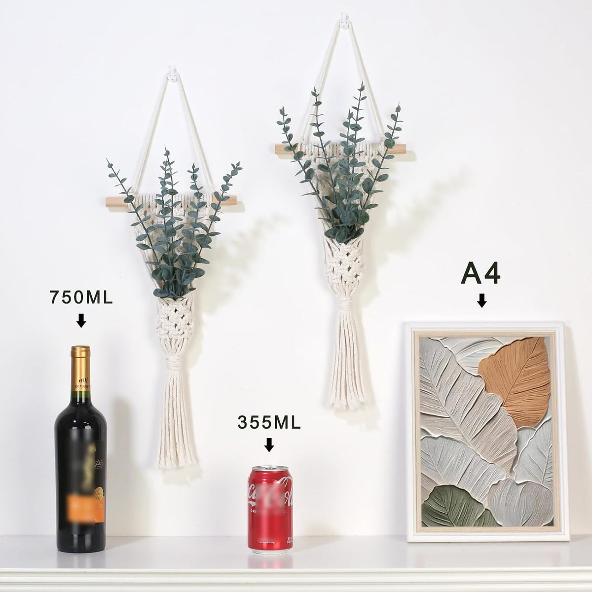 Macrame Hanging Plant Boho Wall Decor with Artificial Eucalyptus Leaves