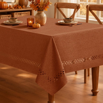 MIULEE Beige Rectangle Tablecloth with Decorative Cutouts 52x70 Inch
