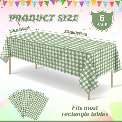 6 Pcs Sage Green Gingham Tablecloths, Checkered Table Covers 54 x 108 Inch