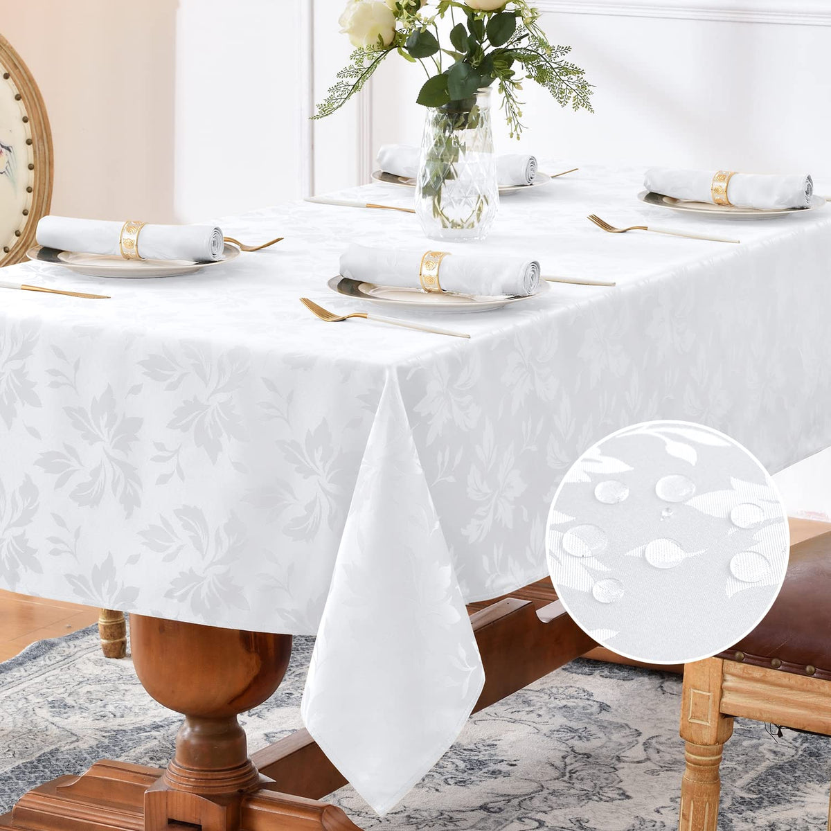 Romanstile Fall Jacquard Rectangle Tablecloth, Thanksgiving Dining Decor